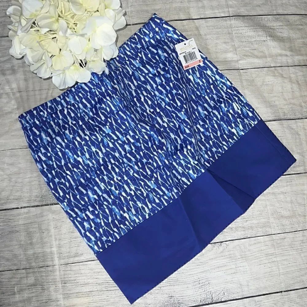 NEW MICHAEL Michael Kors Womens Poplin Printed Mini Skirt Royal Blue sz 2 Career